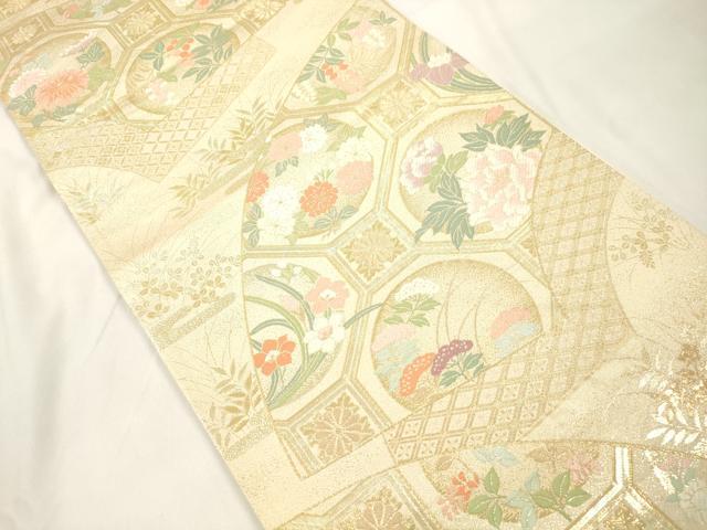 平和屋本店▼六通柄袋帯 唐錦能衣扇面文 本金箔 正絹 逸品 CABL4547dy