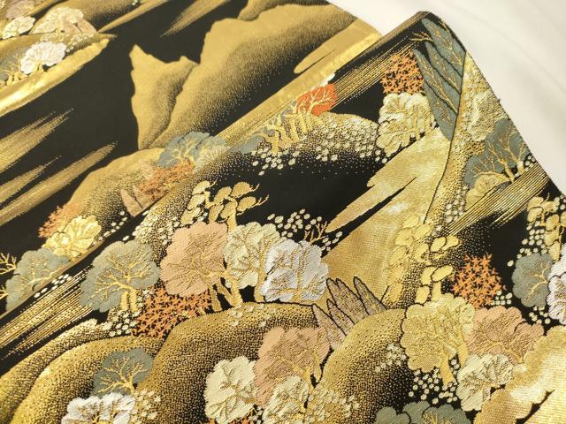 平和屋本店▼六通柄袋帯 蒔絵遠山重ね 黒地 手織二重箔 純金箔 正絹 逸品 CABL4562dy