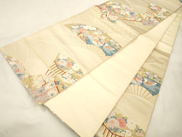 平和屋本店▼六通柄袋帯 しょう美 扇面花鳥文 九百錦24金箔 正絹 逸品 CABL4565dy