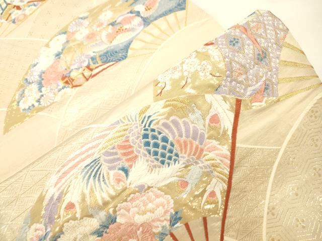 平和屋本店▼六通柄袋帯 しょう美 扇面花鳥文 九百錦24金箔 正絹 逸品 CABL4565dy