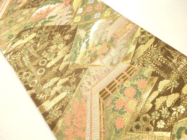 平和屋本店▼六通柄袋帯 色紙重ね風景文 本金箔 正絹 逸品 CABL4570dy