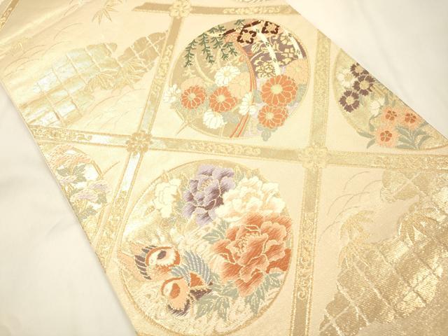 平和屋本店▼六通柄袋帯 唐織 天井花鳥丸文 本金箔 正絹 逸品 CABL4572dy