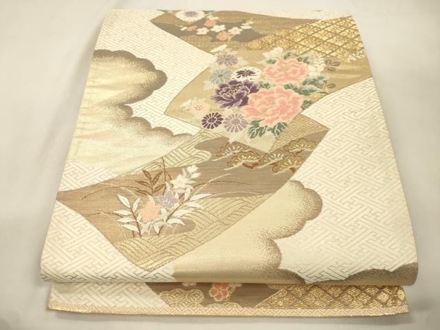 平和屋本店▼六通柄袋帯 唐織 地紙草花文 弐拾四金二重箔 正絹 逸品 CABL4576dy