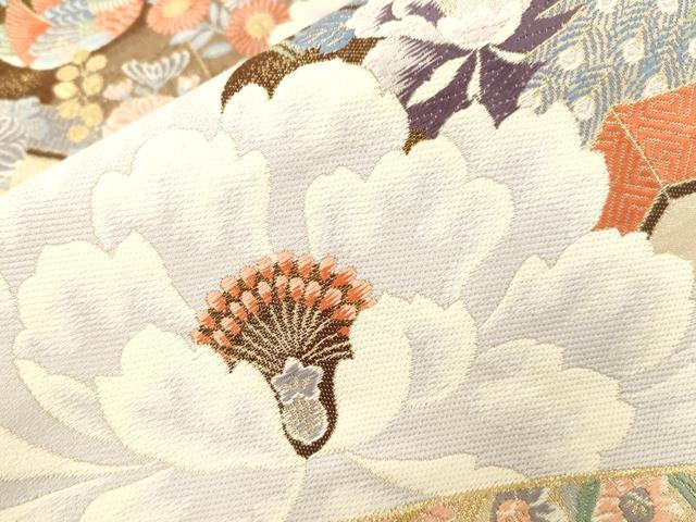 平和屋本店▼六通柄袋帯 花鳥屏風文 九百錦24K 本金箔 正絹 逸品 未使用 CABL4580dy