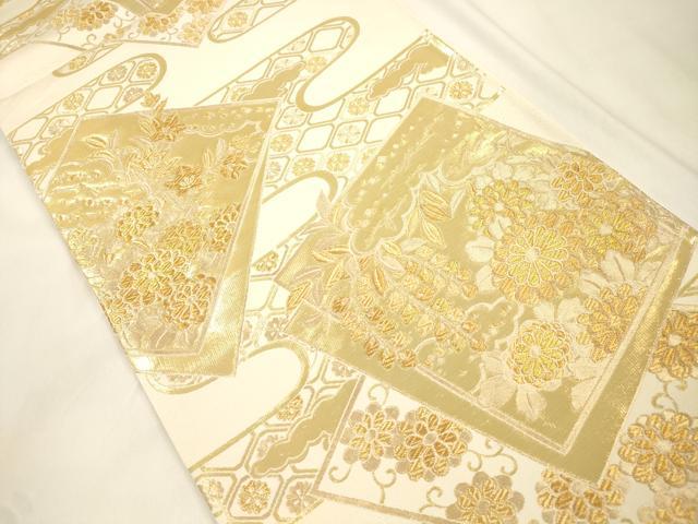 平和屋本店▼六通柄袋帯 九百段子 色紙重ね草花文 本金箔 正絹 逸品 CABL4588dy