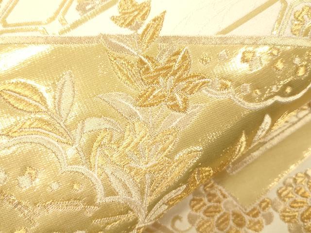 平和屋本店▼六通柄袋帯 九百段子 色紙重ね草花文 本金箔 正絹 逸品 CABL4588dy