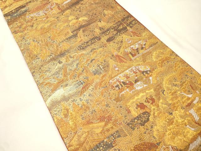 平和屋本店▼六通柄袋帯 古代はく 風景文 本金箔二重 正絹 逸品 CABL4589dy