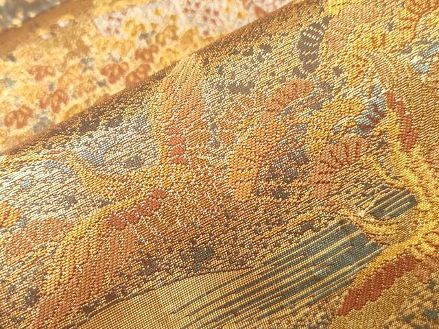 平和屋本店▼六通柄袋帯 古代はく 風景文 本金箔二重 正絹 逸品 CABL4589dy