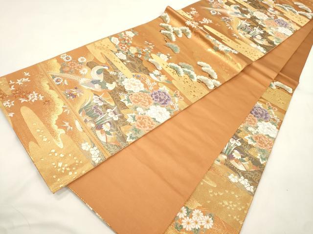 平和屋本店▼六通柄袋帯 唐織 尾長鳥花文 本金箔 正絹 逸品 CABL4597dy