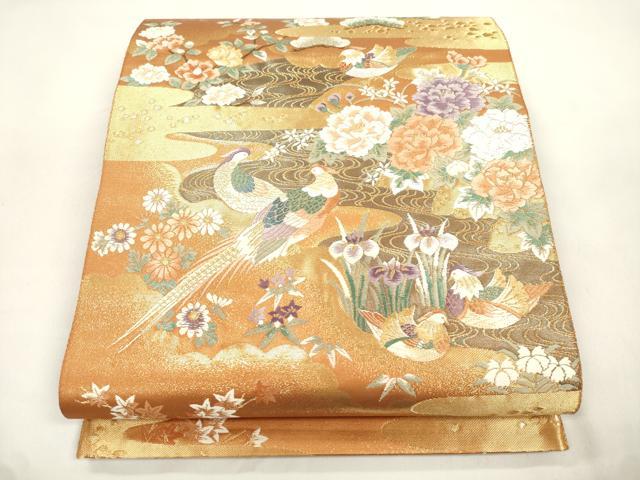 平和屋本店▼六通柄袋帯 唐織 尾長鳥花文 本金箔 正絹 逸品 CABL4597dy