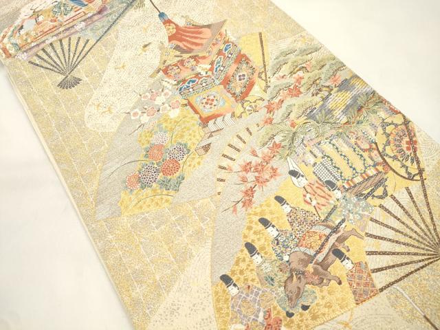 平和屋本店▼六通柄袋帯 桧扇祭礼文 本金箔 正絹 逸品 CABL4605dy