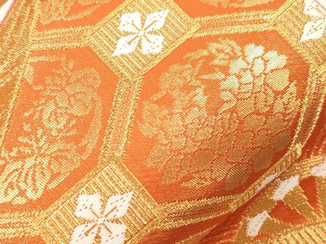 平和屋本店▼六通柄袋帯 唐織 花鳥文 本金二重織 正絹 逸品 CABL4611dy