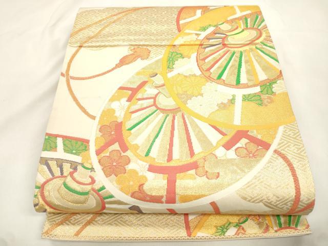 平和屋本店▼六通柄袋帯 片輪車花文 K24金箔織 正絹 逸品 CABL4614dy