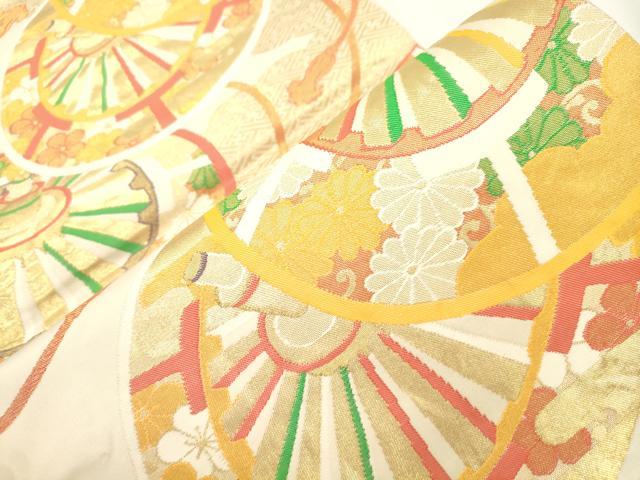 平和屋本店▼六通柄袋帯 片輪車花文 K24金箔織 正絹 逸品 CABL4614dy