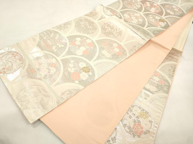 平和屋本店▼六通柄袋帯 青海波花文 錦純金箔24K 正絹 逸品 CABL4618dy