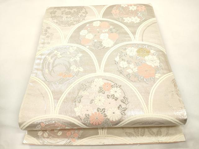 平和屋本店▼六通柄袋帯 青海波花文 錦純金箔24K 正絹 逸品 CABL4618dy