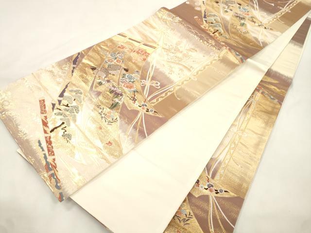 平和屋本店▼六通柄袋帯 琳派文様 本金箔二重箔 正絹 逸品 CABL4624dy