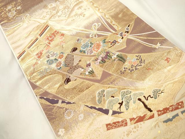 平和屋本店▼六通柄袋帯 琳派文様 本金箔二重箔 正絹 逸品 CABL4624dy