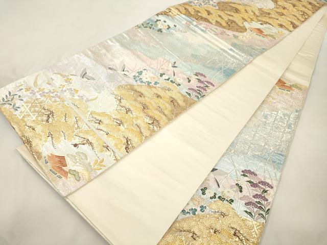 平和屋本店▼六通柄袋帯 老松篭文 九百本金弐重織 正絹 逸品 CABL4629dy