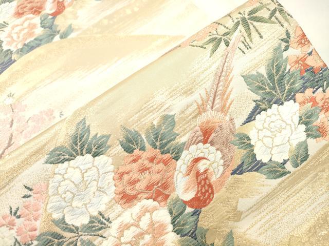 平和屋本店▼六通柄袋帯 唐織 尾長鳥花文 琳派純金箔24K 正絹 逸品 CABL4631dy