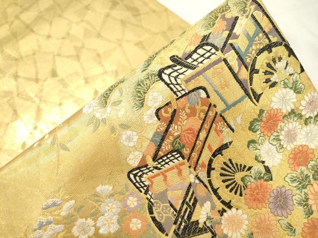 平和屋本店▼六通柄袋帯 平安御車 本金箔 正絹 逸品 CABL4638dy