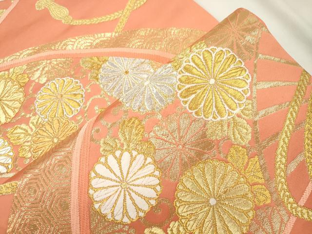 平和屋本店▼六通柄袋帯 唐織 扇面能衣菊文 純金箔 24K 正絹 逸品 CABL4641dy