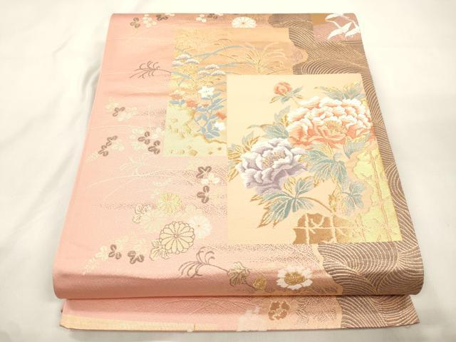 平和屋本店▼六通柄袋帯 唐織 正倉院色紙文 本金二重箔 正絹 逸品 CABL4642dy