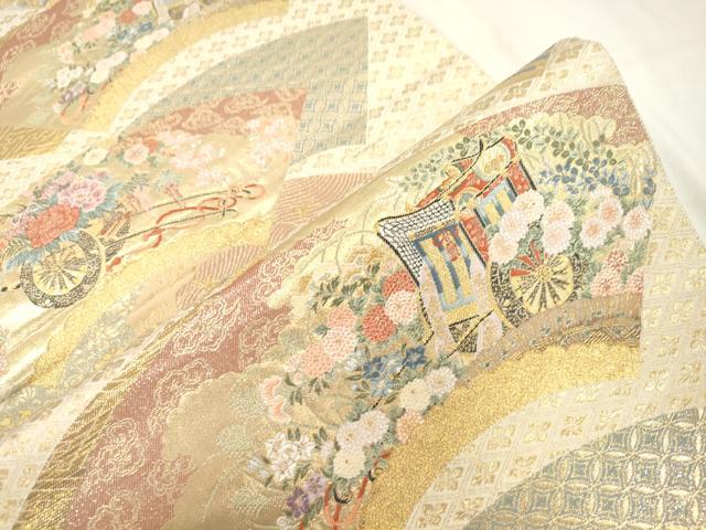 平和屋本店▼六通柄袋帯 京の地紙集 本金箔 正絹 逸品 CABL4645dy