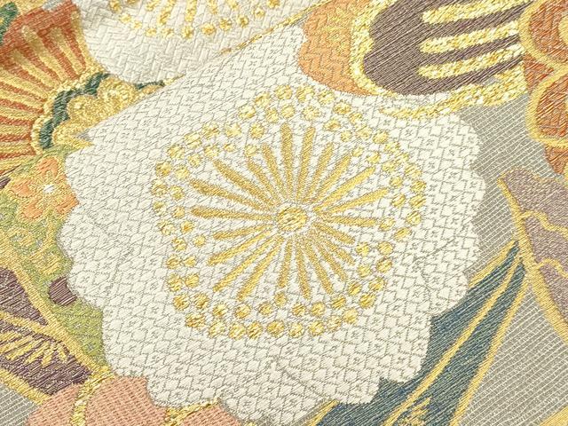 平和屋着物●六通柄袋帯 松草花文 金銀糸 正絹 逸品 CABL4704dy