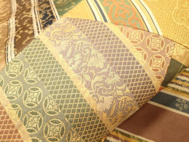 平和屋着物●両面 全通柄袋帯 切嵌 名物裂 正絹 逸品 CABL4712dy