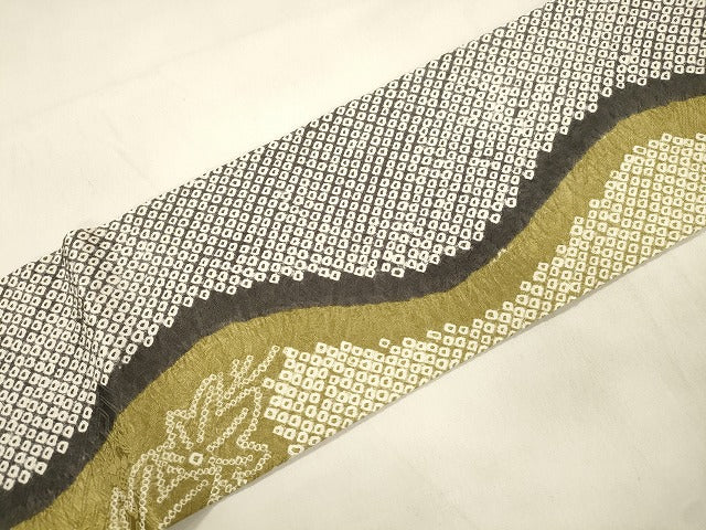 平和屋着物●名門 藤娘きぬたや・総絞り 九寸名古屋帯 草花文 正絹 逸品 CABL4716dy