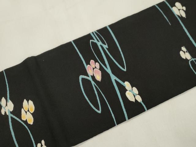 平和屋着物●全通柄九寸名古屋帯 舞花文 黒地 金彩 正絹 逸品 CABL4721dy