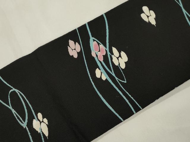平和屋着物●全通柄九寸名古屋帯 舞花文 黒地 金彩 正絹 逸品 CABL4721dy