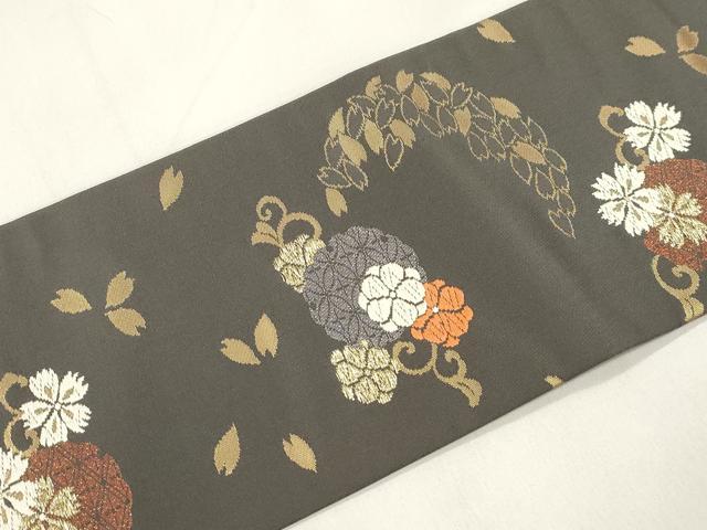 平和屋着物●九寸名古屋帯 唐織 舞花文 金糸 正絹 逸品 CABL4723dy