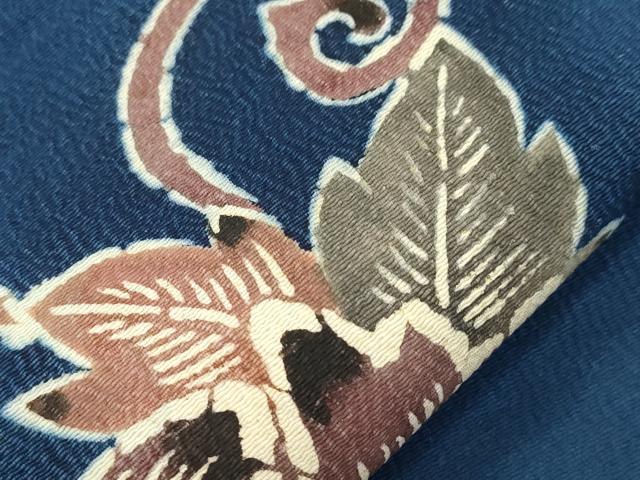 平和屋着物●九寸名古屋帯 型染め 草花文 正絹 逸品 CABL4730dy