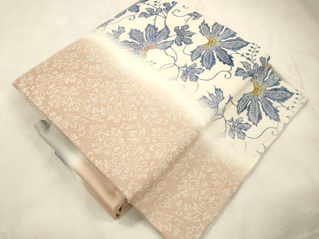 平和屋着物▽ワンタッチつけ帯 スリーシーズン 春夏秋 型染め 草木文 正絹 逸品 CABL4746dy