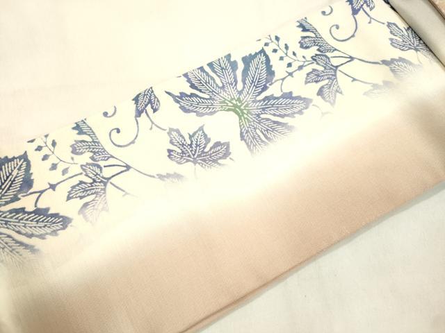 平和屋着物▽ワンタッチつけ帯 スリーシーズン 春夏秋 型染め 草木文 正絹 逸品 CABL4746dy