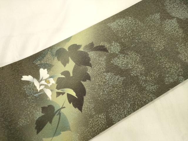 平和屋着物●つけ帯 草花文 銀通し地 正絹 逸品 CABL4753dy