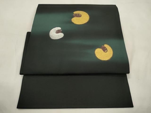 平和屋着物●塩瀬 つけ帯 動物文 黒地 金銀彩 正絹 逸品 CABL4754dy