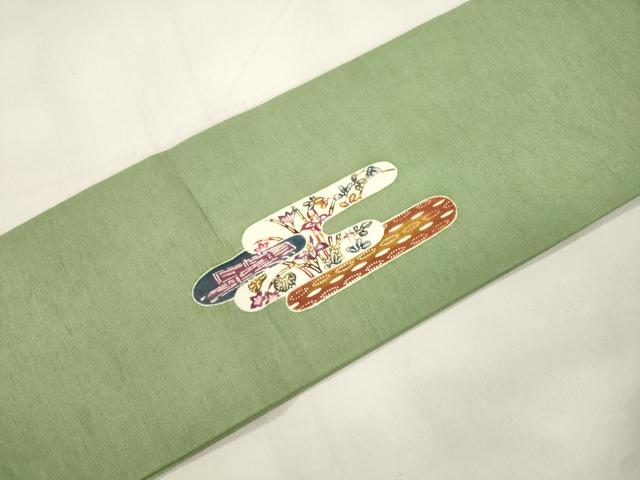 平和屋着物●つけ帯 型染め 草花文 正絹 逸品 CABL4756dy