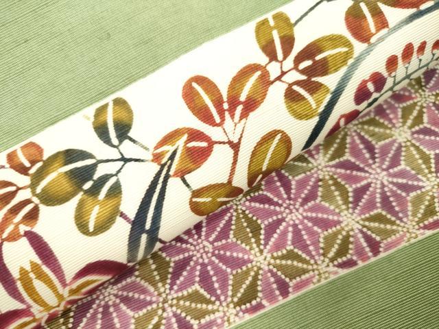 平和屋着物●つけ帯 型染め 草花文 正絹 逸品 CABL4756dy