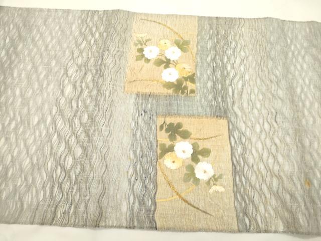平和屋着物▽太鼓柄袋帯 スリーシーズン 春夏秋 櫛織 刺繍 草花文 金銀彩 正絹 逸品 CABL4758dy