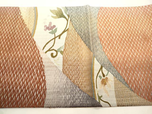 平和屋着物▽太鼓柄袋帯 スリーシーズン 春夏秋 すくい織 葡萄蔦の葉文 金糸 正絹 逸品 CABL4770dy