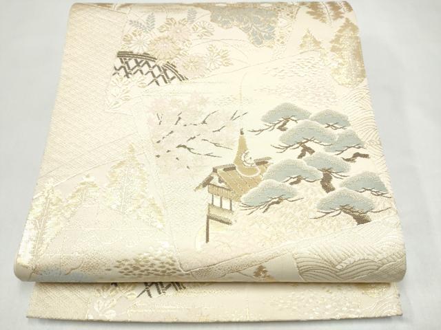 平和屋本店▼六通柄袋帯 色紙重ね風景文 純金二丁箔 正絹 逸品 CABL4802hy