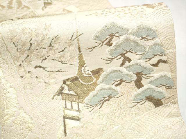 平和屋本店▼六通柄袋帯 色紙重ね風景文 純金二丁箔 正絹 逸品 CABL4802hy