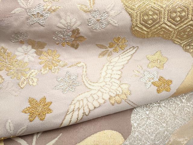 平和屋本店▼西陣 六通柄袋帯 飛鶴草花文 K24金箔織 正絹 逸品 CABL4805hy