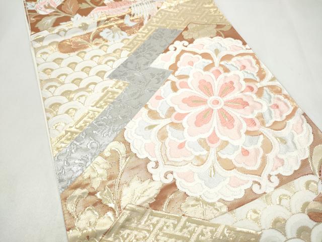 平和屋本店▼六通柄袋帯 唐織 松皮取華鳥 プラチナ箔 24Kプラチナ箔 正絹 逸品 CABL4806hy