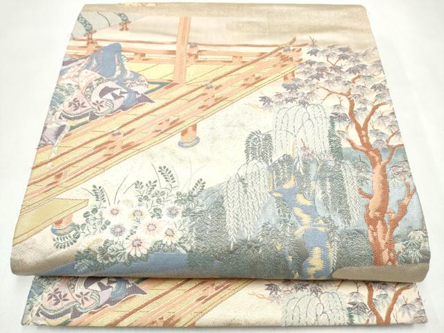 平和屋本店▼六通柄袋帯 名園眺望 純金箔 正絹 逸品 CABL4807hy