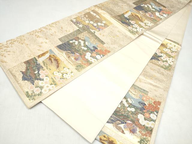 平和屋本店▼六通柄袋帯 色紙百趣 本金箔 正絹 逸品 CABL4816hy
