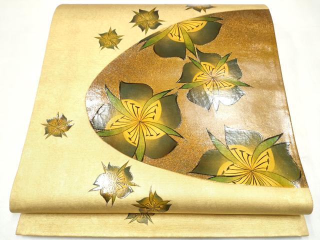 平和屋本店▼太鼓柄袋帯 手織錦 舞花文 純金箔 正絹 逸品 CABL4818hy